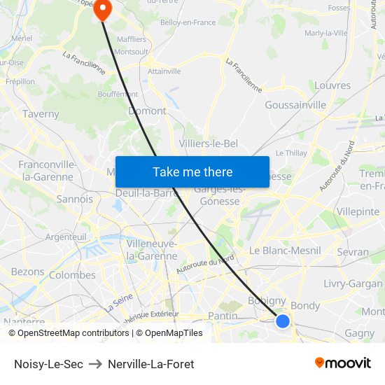 Noisy-Le-Sec to Nerville-La-Foret map