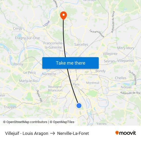 Villejuif - Louis Aragon to Nerville-La-Foret map