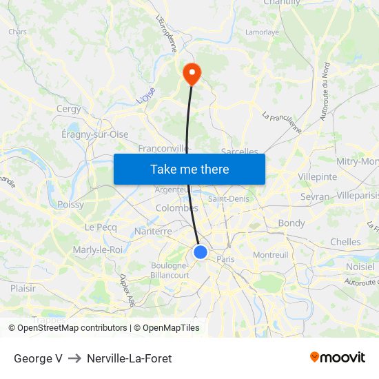 George V to Nerville-La-Foret map