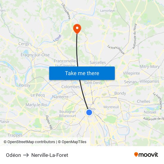 Odéon to Nerville-La-Foret map