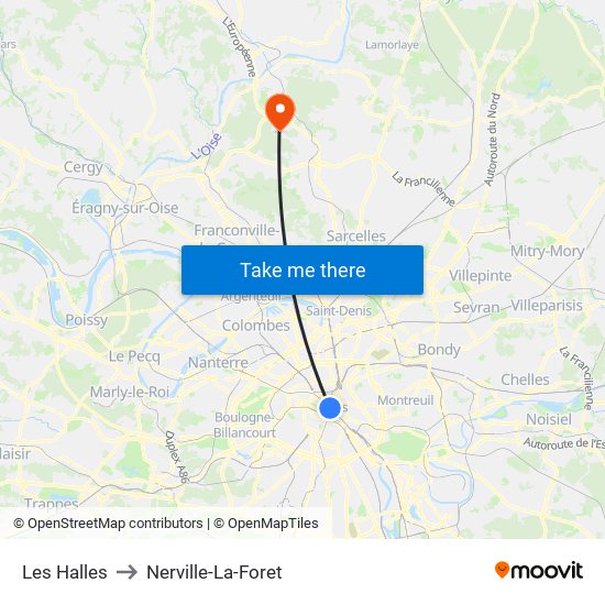 Les Halles to Nerville-La-Foret map