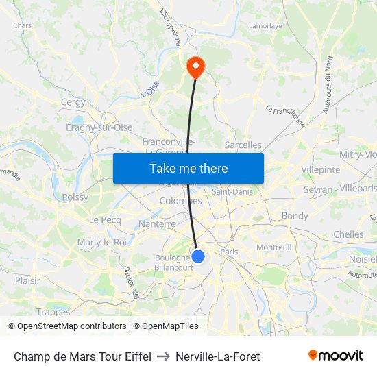 Champ de Mars Tour Eiffel to Nerville-La-Foret map