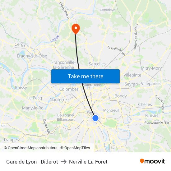 Gare de Lyon - Diderot to Nerville-La-Foret map