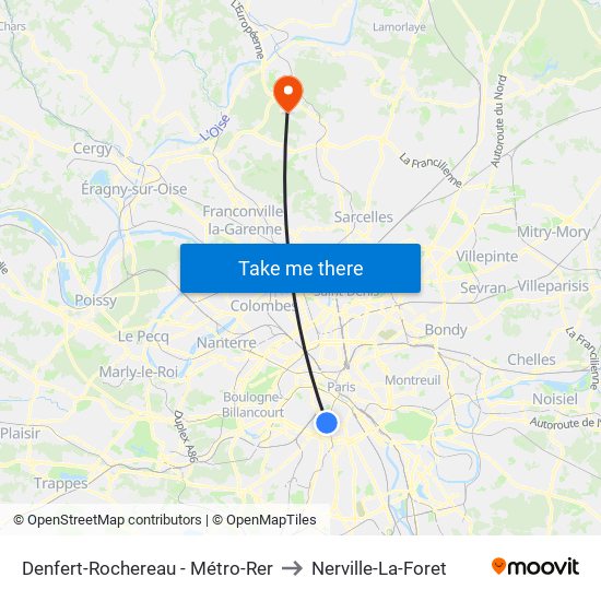 Denfert-Rochereau - Métro-Rer to Nerville-La-Foret map