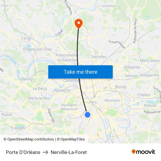 Porte D'Orléans to Nerville-La-Foret map