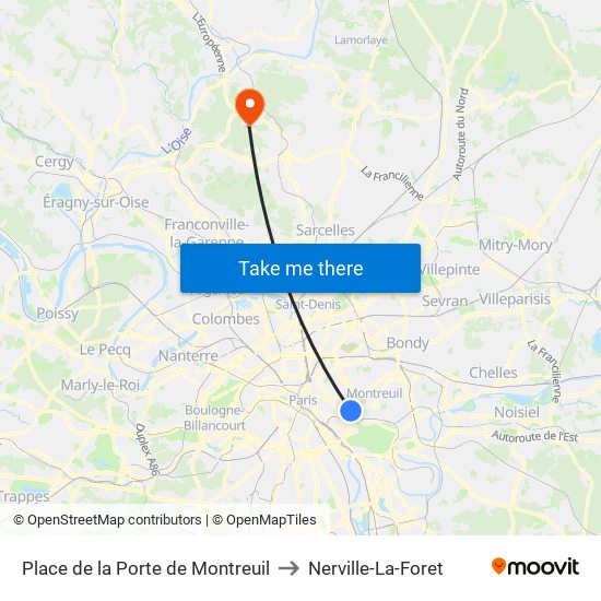 Place de la Porte de Montreuil to Nerville-La-Foret map