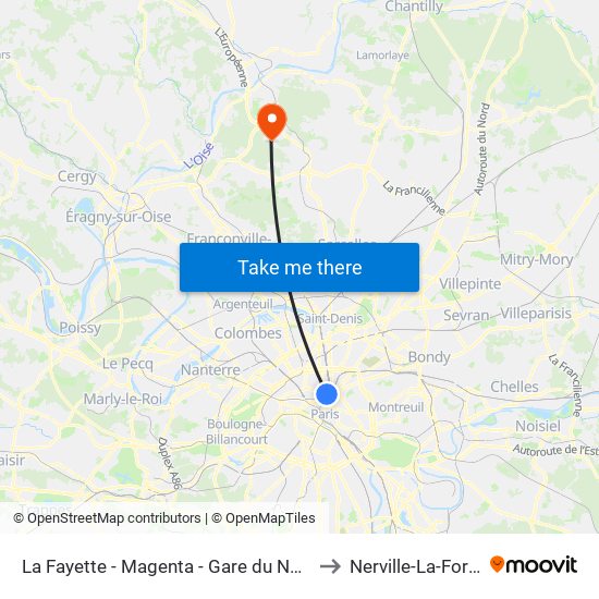 La Fayette - Magenta - Gare du Nord to Nerville-La-Foret map