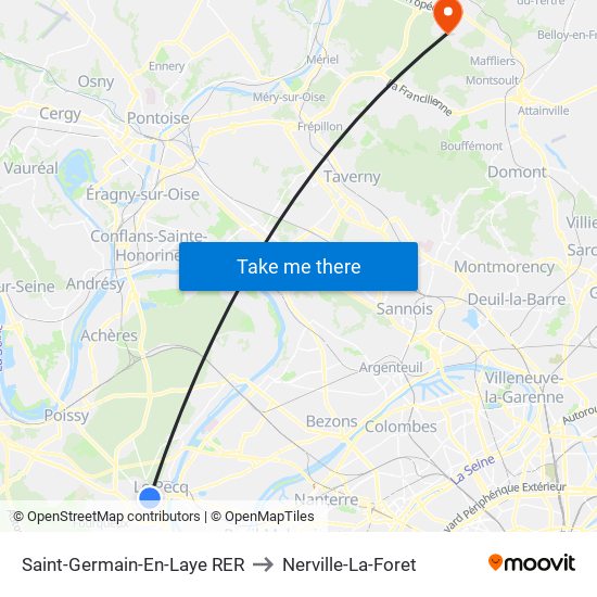 Saint-Germain-En-Laye RER to Nerville-La-Foret map