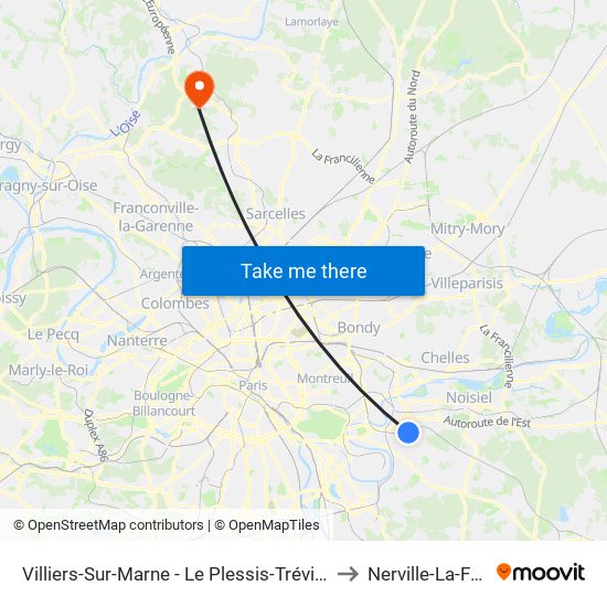 Villiers-Sur-Marne - Le Plessis-Trévise RER to Nerville-La-Foret map