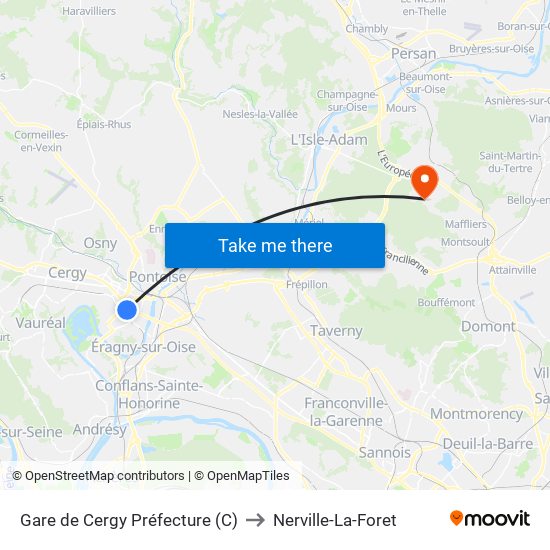 Gare de Cergy Préfecture (C) to Nerville-La-Foret map