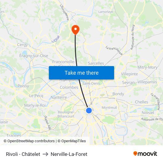 Rivoli - Châtelet to Nerville-La-Foret map