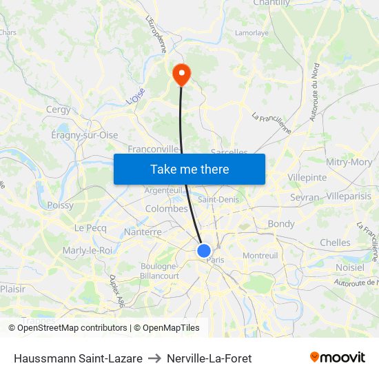 Haussmann Saint-Lazare to Nerville-La-Foret map