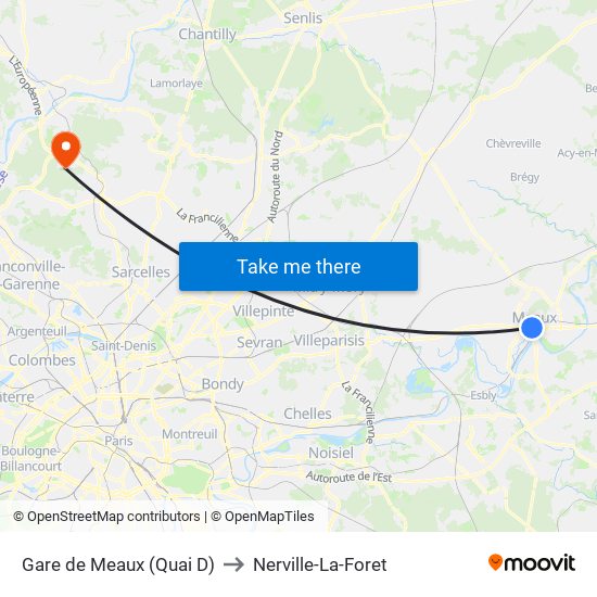 Gare de Meaux (Quai D) to Nerville-La-Foret map