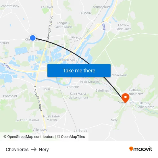 Chevrières to Nery map