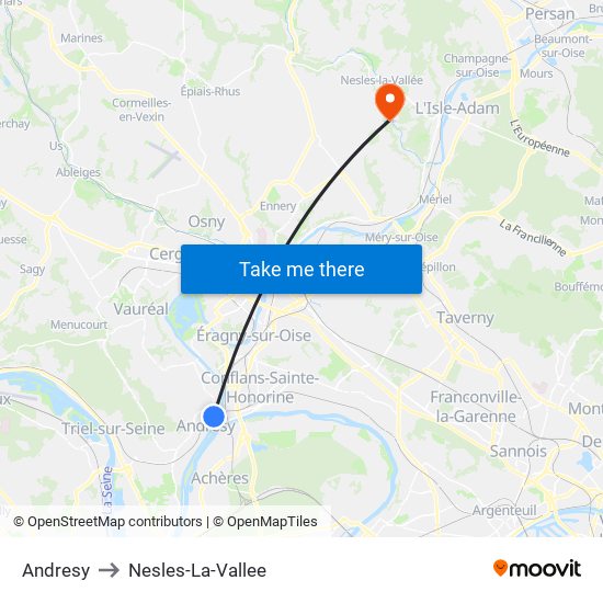 Andresy to Nesles-La-Vallee map