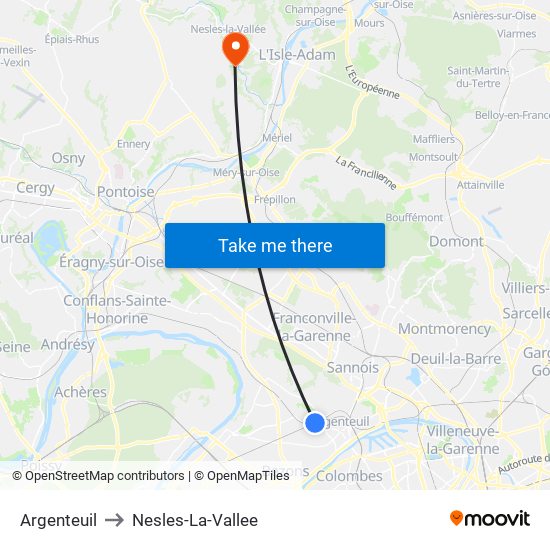 Argenteuil to Nesles-La-Vallee map