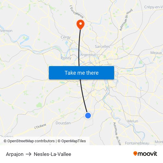 Arpajon to Nesles-La-Vallee map