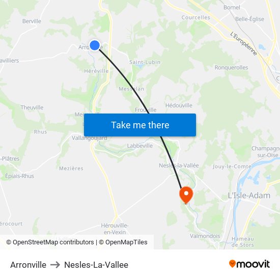 Arronville to Nesles-La-Vallee map