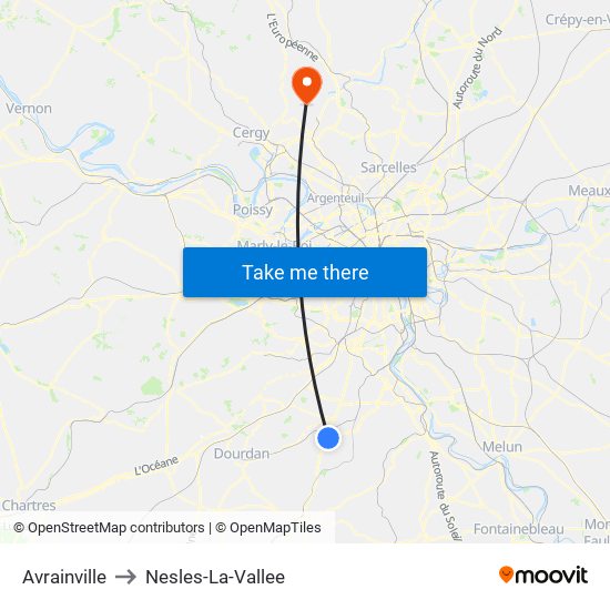 Avrainville to Nesles-La-Vallee map