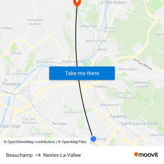 Beauchamp to Nesles-La-Vallee map