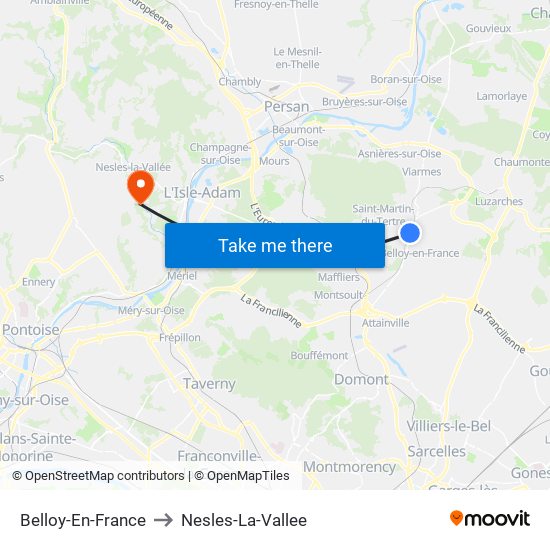 Belloy-En-France to Nesles-La-Vallee map