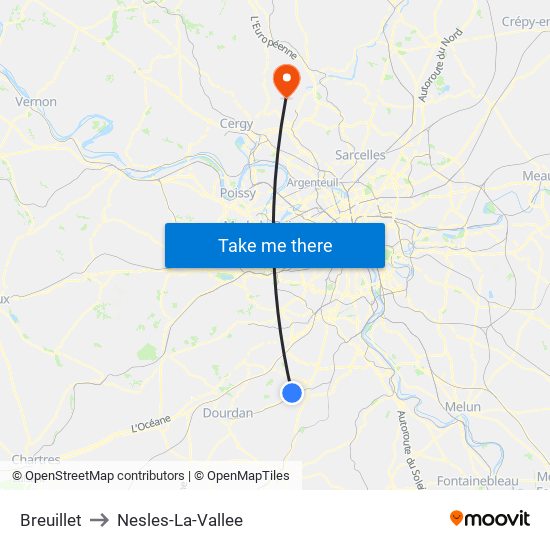 Breuillet to Nesles-La-Vallee map