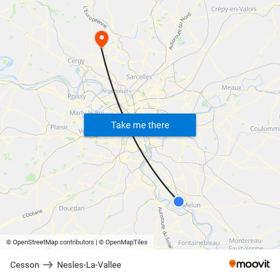 Cesson to Nesles-La-Vallee map