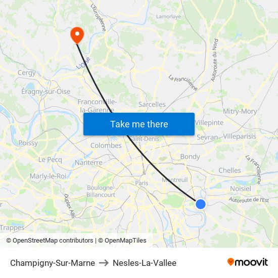 Champigny-Sur-Marne to Nesles-La-Vallee map