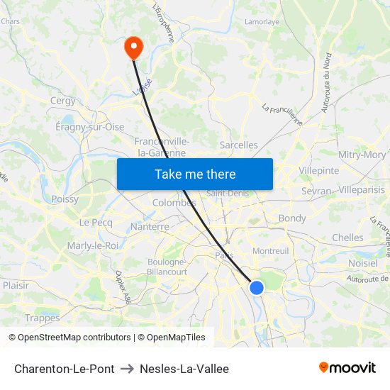 Charenton-Le-Pont to Nesles-La-Vallee map