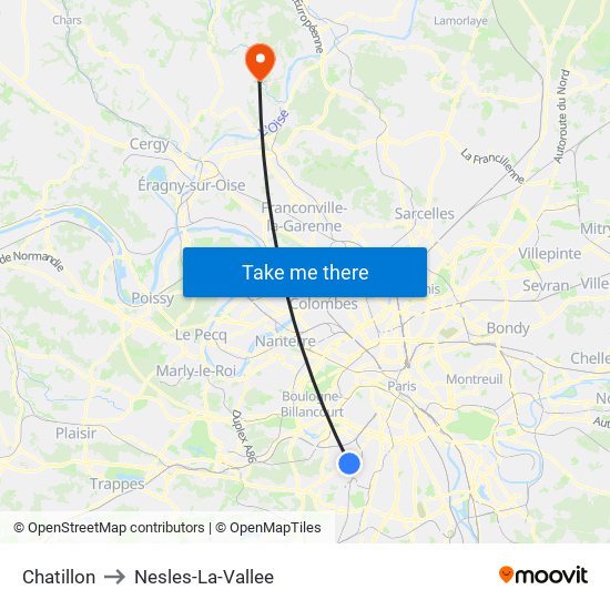 Chatillon to Nesles-La-Vallee map