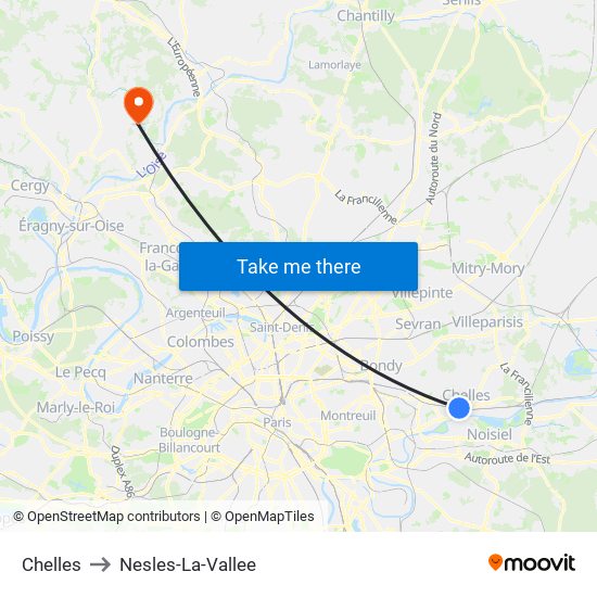 Chelles to Nesles-La-Vallee map