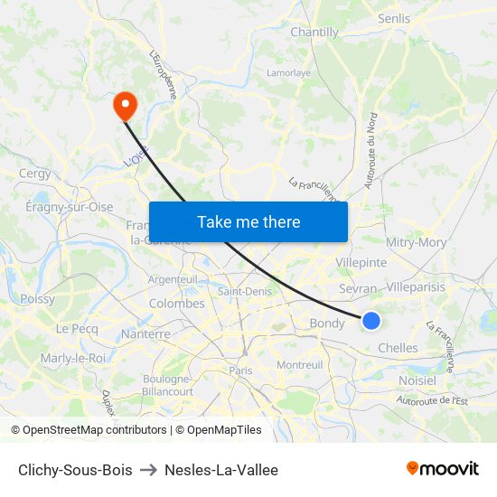 Clichy-Sous-Bois to Nesles-La-Vallee map