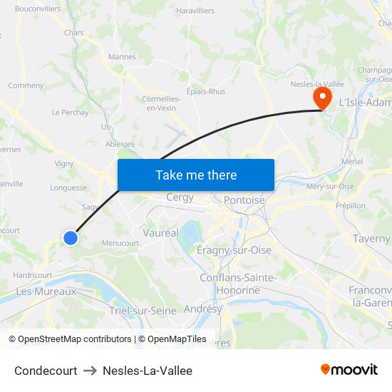 Condecourt to Nesles-La-Vallee map