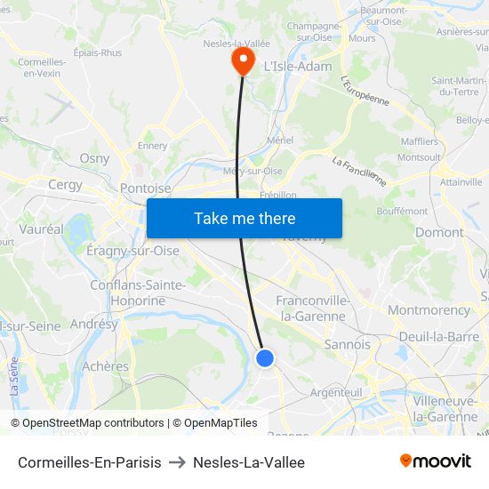 Cormeilles-En-Parisis to Nesles-La-Vallee map