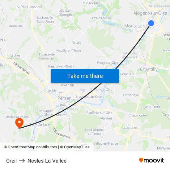 Creil to Nesles-La-Vallee map