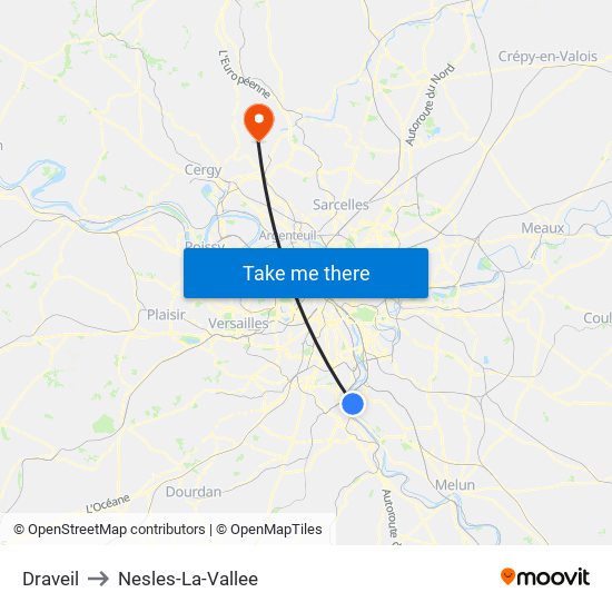 Draveil to Nesles-La-Vallee map