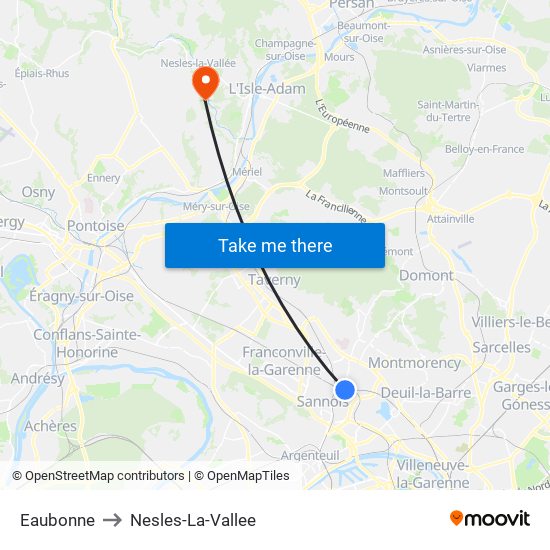 Eaubonne to Nesles-La-Vallee map