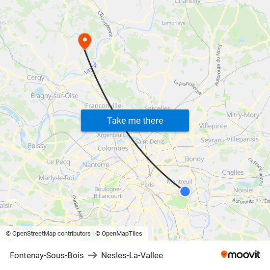Fontenay-Sous-Bois to Nesles-La-Vallee map