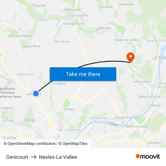 Genicourt to Nesles-La-Vallee map