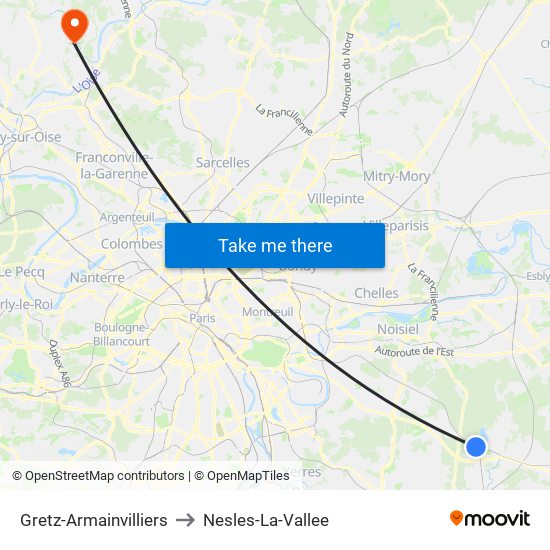 Gretz-Armainvilliers to Nesles-La-Vallee map