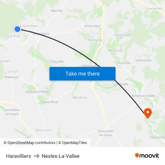 Haravilliers to Nesles-La-Vallee map