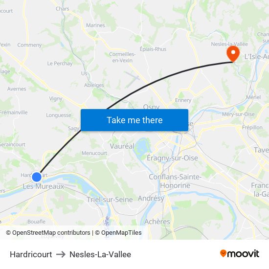 Hardricourt to Nesles-La-Vallee map