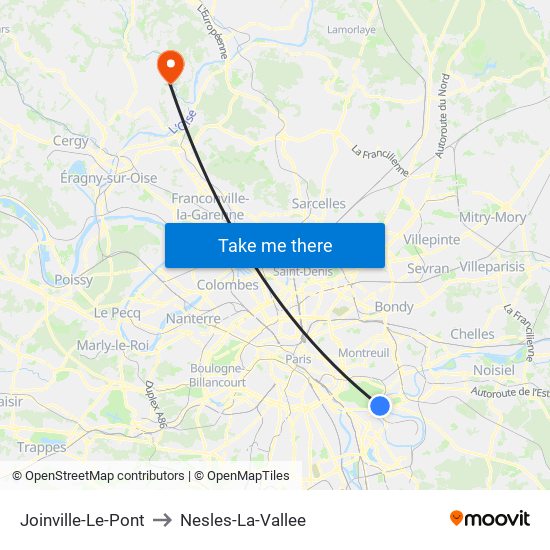 Joinville-Le-Pont to Nesles-La-Vallee map