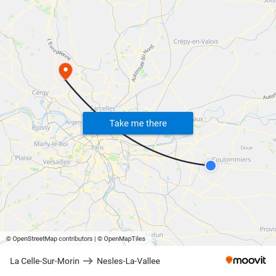 La Celle-Sur-Morin to Nesles-La-Vallee map