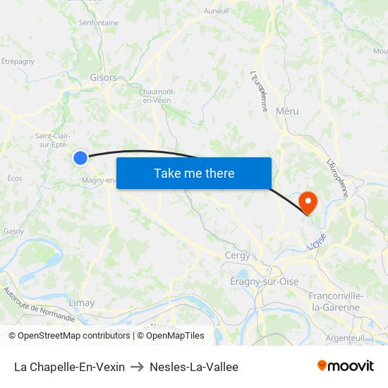 La Chapelle-En-Vexin to Nesles-La-Vallee map