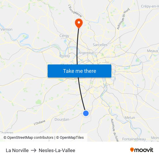 La Norville to Nesles-La-Vallee map