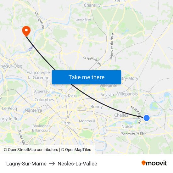 Lagny-Sur-Marne to Nesles-La-Vallee map