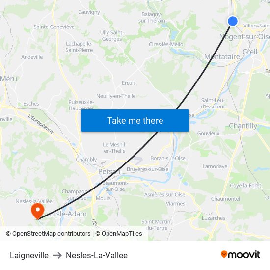 Laigneville to Nesles-La-Vallee map