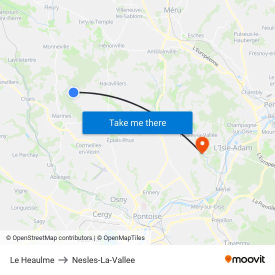 Le Heaulme to Nesles-La-Vallee map
