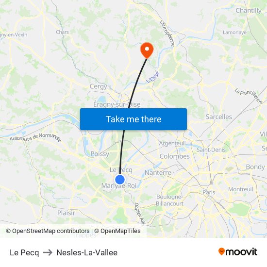 Le Pecq to Nesles-La-Vallee map
